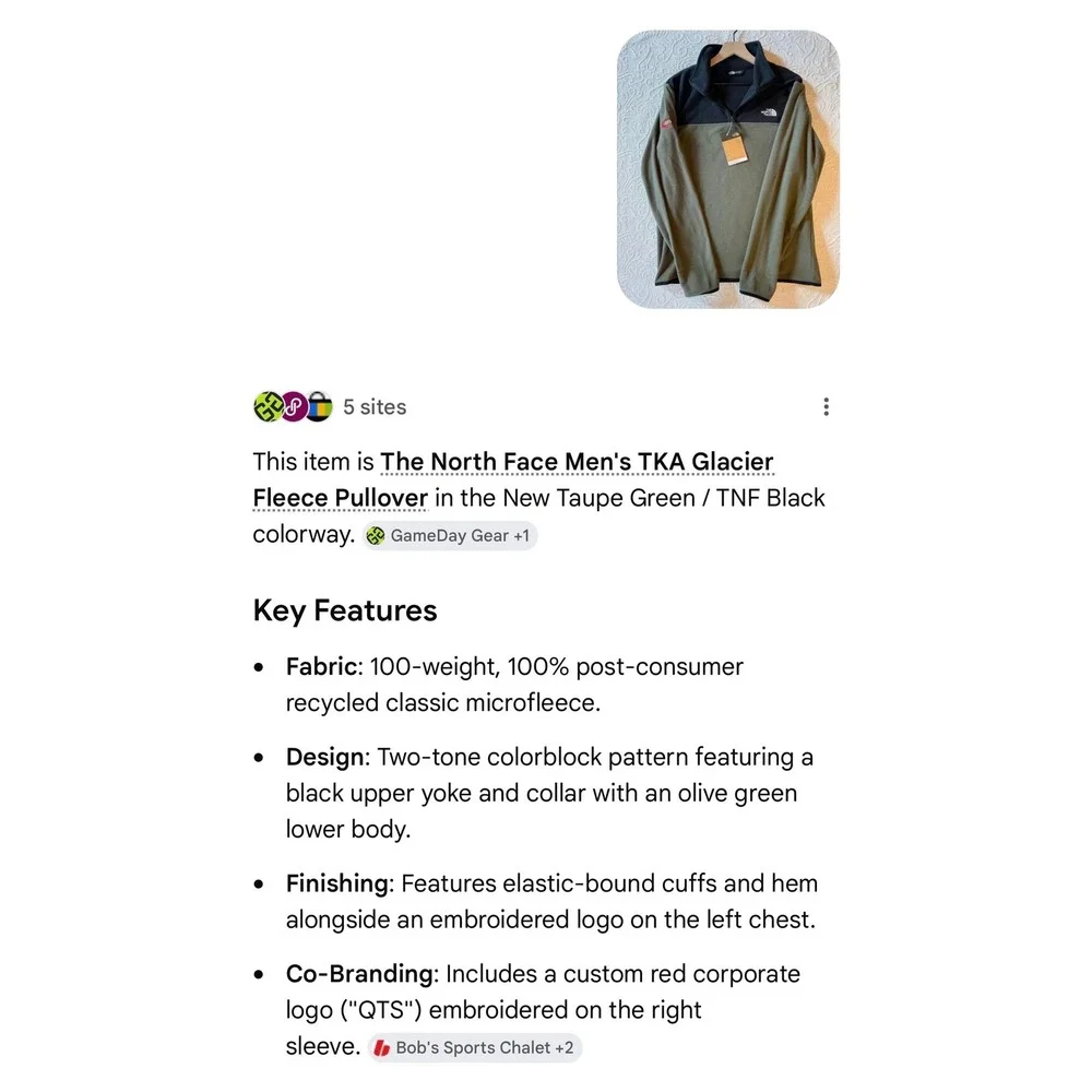 The North Face Mens TKA Glacier 1/4 Zip Fleece Taupe Green Black NF0A7V4L4WC M